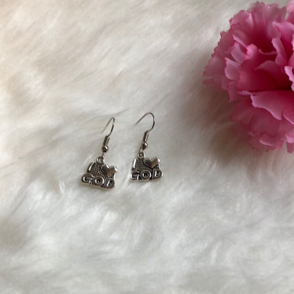 I ❤️ God dangle silver earrings